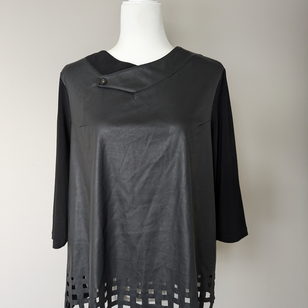 Jamie Sadock Black Faux Leather Top with Cutout Detail